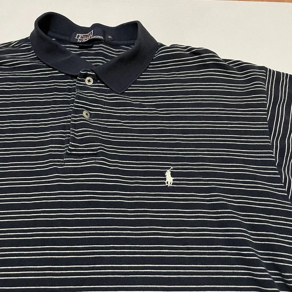 Polo Ralph Lauren Men'ssize XL Striped Short‎ Sleeve Polo Shirt Navy Cotton